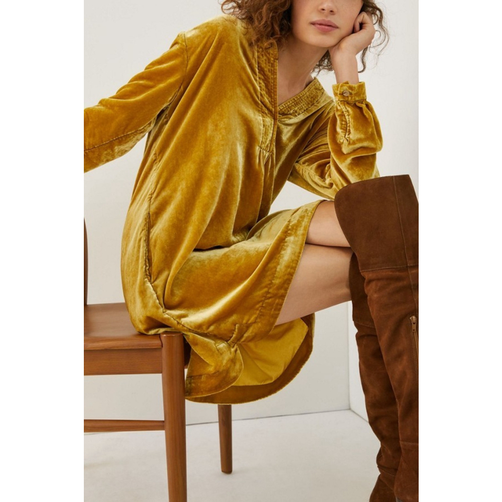 NWT Anthropologie Melody Chartreuse Yellow Velvet Tunic Dress Sz Xs $148
